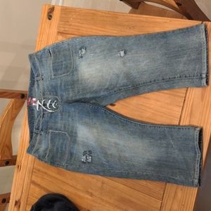 Bongo Women's Distressed Capri Jeans With Cross Tie Closure, 18W